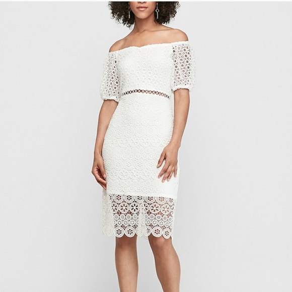 Express Off the Shoulder Crochet Lace Midi Dress - Picture 1 of 3